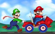 artist:cumbervanna corruptions game:Mario_Kart_Double_Dash luigi mario speed_luigi streamer:vinny // 1450x900 // 870.6KB