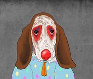 artist:applesauce_machine clown concrete dog sad streamer:vinny // 983x835 // 749.1KB