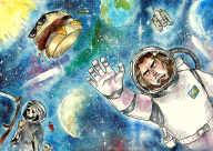artist:etuperse burger game:kerbal_space_program space space_reaper streamer:joel watercolor // 1300x921 // 3.1MB
