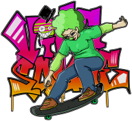 artist:cee clown_lady game:tomodachi_life skateboard streamer:vinny // 1452x1345 // 747.4KB