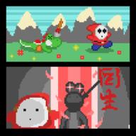 artist:jenly game:Yoshi's_Crafted_World game:sekiro pixel_art shy_guy streamer:vinny // 1100x1100 // 13.7KB