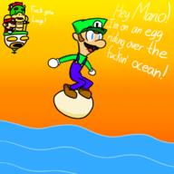 artist:BlueTophat bowser clown_copter egg game:he_thicc_realms game:luigi_floating_on_an_egg_over_the_sea game:super_mario_world luigi mario streamer:vinny // 800x800 // 283.2KB