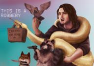 Game:Desert_Bus artist:Nilryth pigeon raccoon snake streamer:joel // 2000x1414 // 3.3MB
