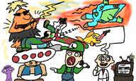 artist:zazca corruptions game:Luigi's_Mansion game:super_mario_sunshine luigi mario pianta streamer:vinny toad // 854x512 // 290.0KB