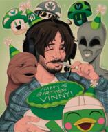 artist:madame_meow birthday dubshroom gnorts meat scoot streamer:vinny vineshroom // 589x722 // 883.0KB