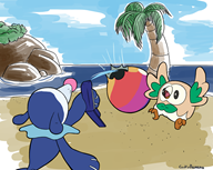 artist:cookubanana beach clown game:pokemon game:pokemon_sun_and_moon popplio rowlet stapler // 2000x1600 // 1.0MB
