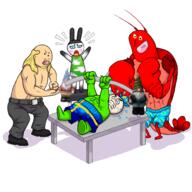 Frencollab23 Larry_the_lobster animal_crossing artist:Major beach bulk_bogan duende fren fren_collab_2023 genji spongebob spongebob_squarepants streamer:joel summer weightlifting // 1000x1000 // 499.4KB
