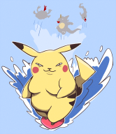 artist:boke pikachu pokemon streamer:joel surfboard // 664x766 // 513.1KB