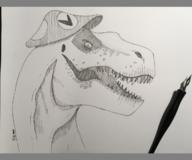 artist:roflfish dinosaur game:Jurassic_world_evolution ink streamer:vinny t-rex traditional_medium // 1200x1000 // 1.3MB